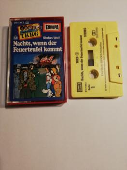 TKKG Folge 12 Nachts, wenn der Feuerteufel kommt Gelb 515729.3 Europa(Kleines Fenster, Namen im Logo voll ausgeschrieben)